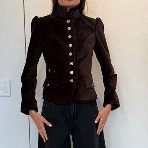 Dolce & Gabbana Plum Velvet Ruffle Detail Button Front